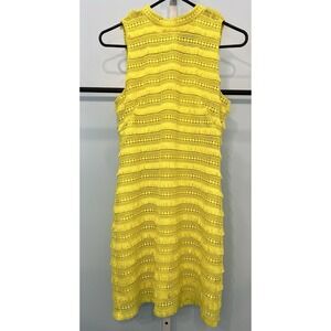 J Crew SZ 2 Yellow Sleeveless Finge Mini Dress 60's Style Retro Tiered Neon